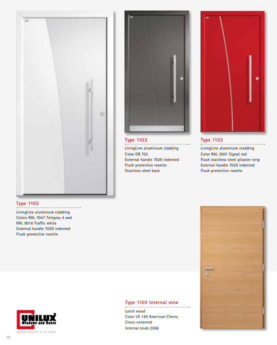 Type 1103 LivingLine – Telegrey Pilaster Strip LivingLine Entry Door, American Cherry or Larch Interior, Multi-Lock Mechanism, Designer Glass, German Quality Certified